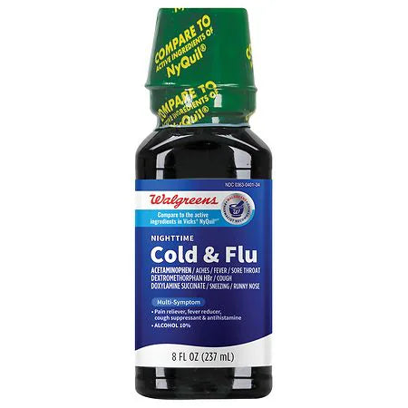 Alivio líquido nocturno para el resfriado y la gripe de Walgreens