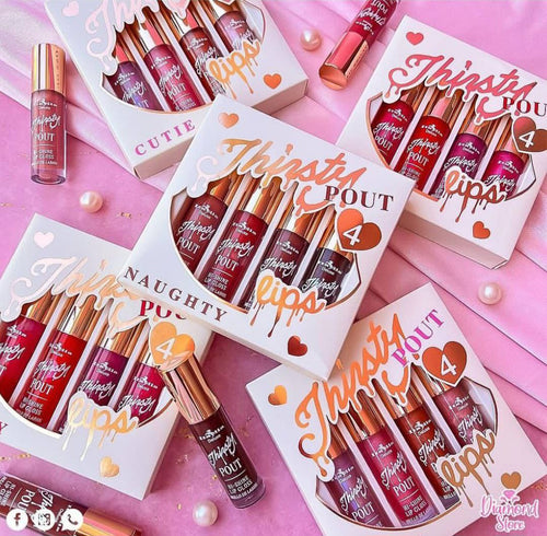💄 Set Thirsty Pout – Naughty (Kit de 4 Brillos Labiales Hi-Shine)
